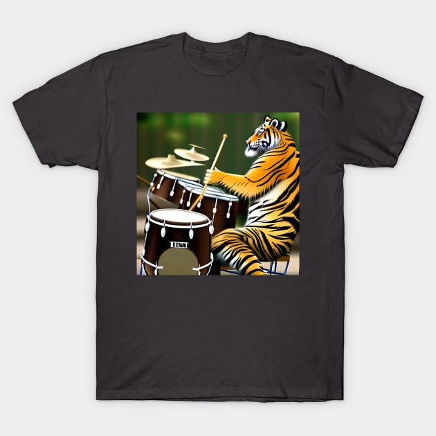 A Tiger Playing The Drums T-Shirt by Musical Art By Andrew